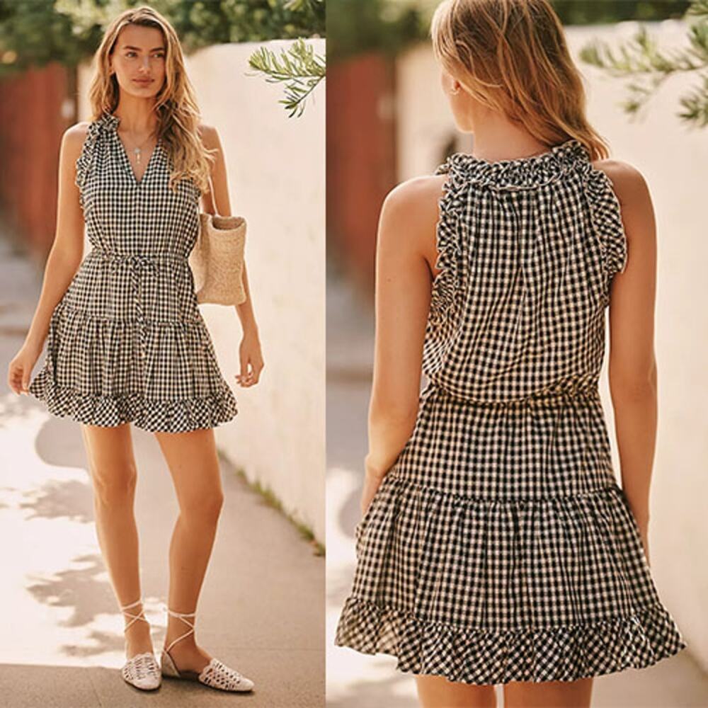 NWT Sundays Gingham Blisse Pull Over Sleeveless Mini Dress Black Size: Medium